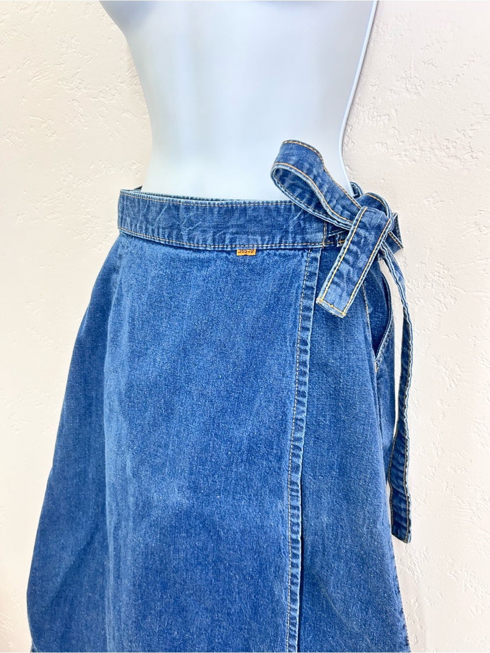 Levi’s Vintage 1970s Orange Tab Wrap A-Line Denim Midi Skirt Rare - Picture 4 of 14